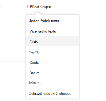 Klikněte na Přidat sloupec a vyberte ho ze seznamu.