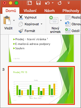 Zobrazuje snímek vybraný v podokně miniatur v PowerPointu 2016 pro Mac.