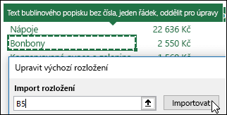 Import nastavení existující kontingenční tabulky výběrem libovolné kontingenční tabulky a kliknutím na Importovat