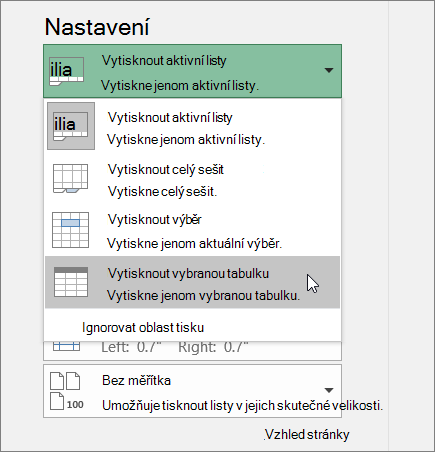 Vytisknout vybranou tabulku