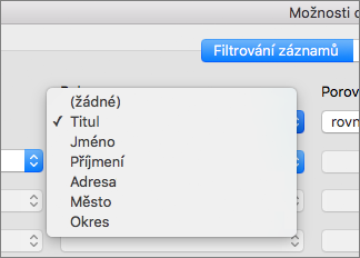 Klikněte na pole, podle kterého chcete filtrovat.