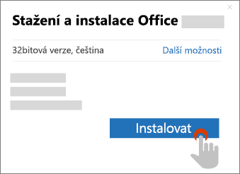Zobrazuje instalační tlačitko v dialogovém okně Stažení sady Office