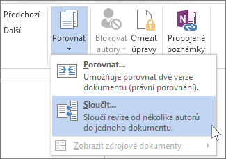 Příkaz Sloučit v nabídce Porovnat