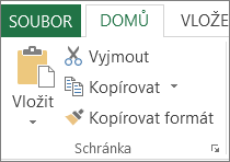 Tlačítka Kopírovat a Vložit na kartě Domů