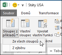 Power Query – sloupce z příkladů – možnost na kartě Přidání sloupce