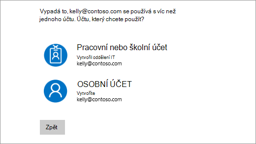 Přihlašovací obrazovka se dvěma e-mailovými adresami