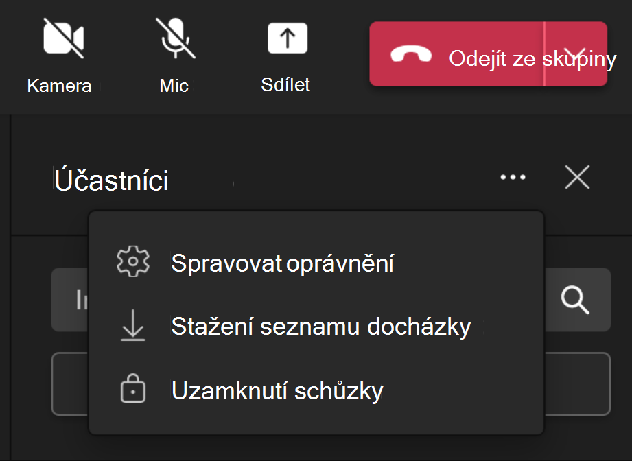 Obrázek znázorňující rozevírací seznam Účastníci s možností zamknout schůzku