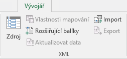 Příkazy XML na kartě Vývojář