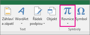 Tlačítko Rovnice na pásu karet Excelu 2016
