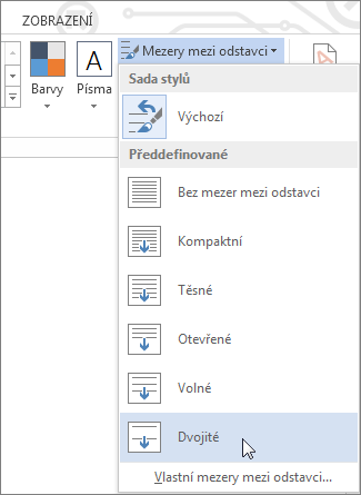 Nabídka Mezery mezi odstavci