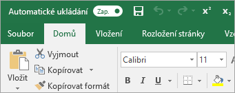 Panel nástrojů Rychlý přístup s příkazy pro horní a dolní index