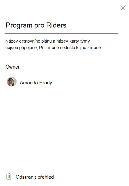 Snímek obrazovky s nastavením karty Roadmapa se zvýrazněním možnosti Odstranit roadmapu dole