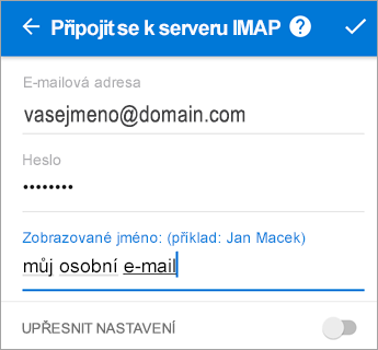 Zadejte svoje heslo a veškerá potřebná nastavení serveru.