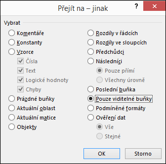 Dialogové okno Přejít na jinak