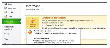 Oblast Upozornění zabezpečení, když soubor není důvěryhodný