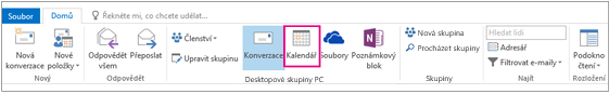 Tlačítko Kalendář na pásu karet skupin v Outlooku