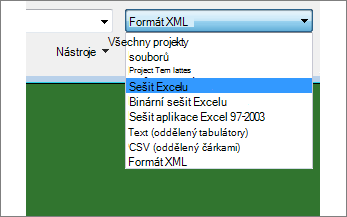 Vyběr typu otevíraného excelového sešitu obsahujícího data