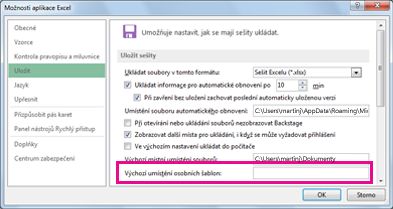 Možnosti, které můžete nastavit pro ukládání sešitů