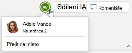 Spoluautoři, kteří mají dokument taky momentálně otevřený, se zobrazují na pravé straně pásu karet.