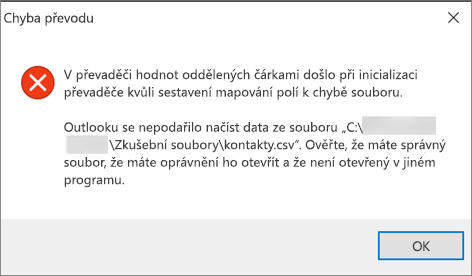Toto je chybová zpráva, která se zobrazí, pokud je soubor CSV prázdný.