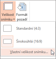 Položka nabídky Vlastní velikost snímku