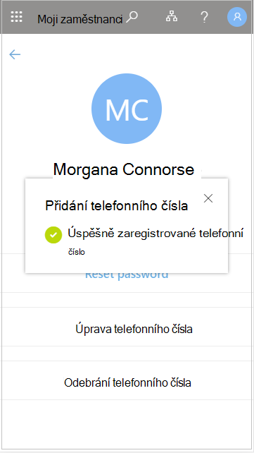 Uložení telefonního čísla přidaného uživatele do pole Můj zaměstnanec