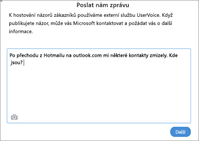 Příklad toho, co můžete napsat, když nám chcete dát vědět, že vaše kontakty chybí