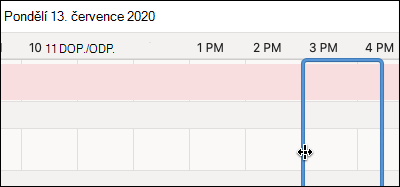 Modré pole pro čas rezervace v Pomocníkovi pro plánování
