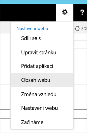 Nabídka nastavení se zvýrazněným obsah webu