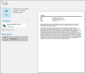 Tisk náhledu e-mailové zprávy v Outlooku