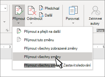 Možnost Přijmout všechny změny