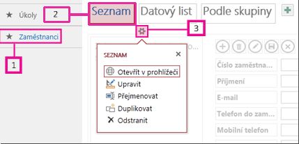 Dostupná zobrazení pro aplikaci pro Access