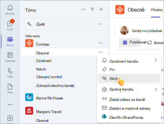 Skryjte obecný kanál ve vašem týmu.