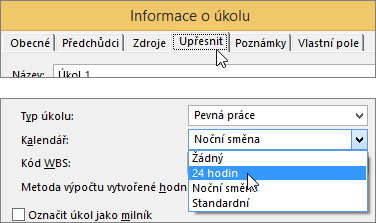 Dialogové okno Informace o úkolu