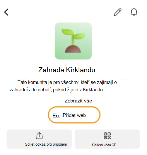 Vyberte Přidat odkaz v popisu komunity a přidejte odkaz na web.