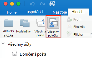 Zobrazuje tlačítko Všechny položky na kartě Hledání.