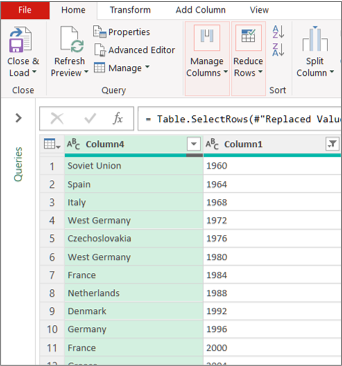 Typické zobrazení editoru Power Query