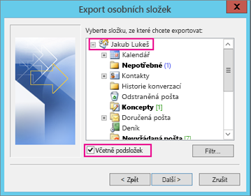 Vyberte e-mailový účet, který chcete exportovat.