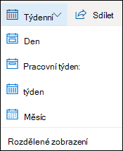 Vyberte zobrazení kalendáře anebo zapněte nebo vypněte rozdělené zobrazení.