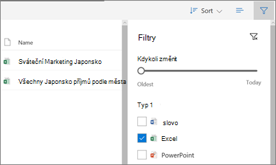 Snímek obrazovky s fiteringem zobrazení Sdílené se mnou v OneDrive pro firmy