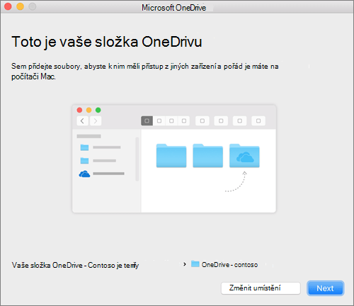 Snímek obrazovky stránky Toto je vaše složka OneDrivu po výběru složky v průvodci Vítá vás OneDrive na Macu
