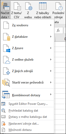 Možnosti Data > Načíst a transformovat > Načíst data