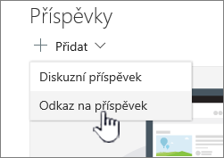 Přidání odkazu Příspěvky z webové části Příspěvky