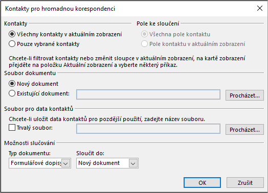 Klikněte na Hromadná korespondence na kartě Domů ve složce Kontakty a spusťte tak hromadnou korespondenci.