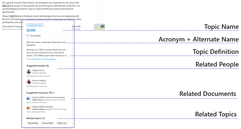 Diagram znázorňující vlastnosti tématu v Viva Topics