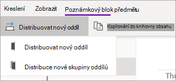 Tlačítko Distribuovat nový oddíl s rozevíracím seznamem možností