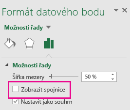 Podokno úloh Formát datového bodu s nezaškrtnutým políčkem Zobrazit spojnice v Office 2016.