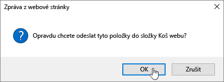 Potvrzení dialogového okna Odstranit položku se zvýrazněnou položkou