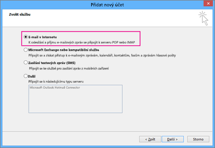 Vyberte E-mail v Internetu.
