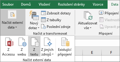 Na kartě Data je zvýrazněná možnost Z textu.